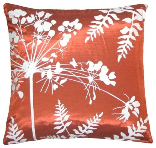 Pillow Decor - Red with White Spring Flower and Ferns 20" Pillow