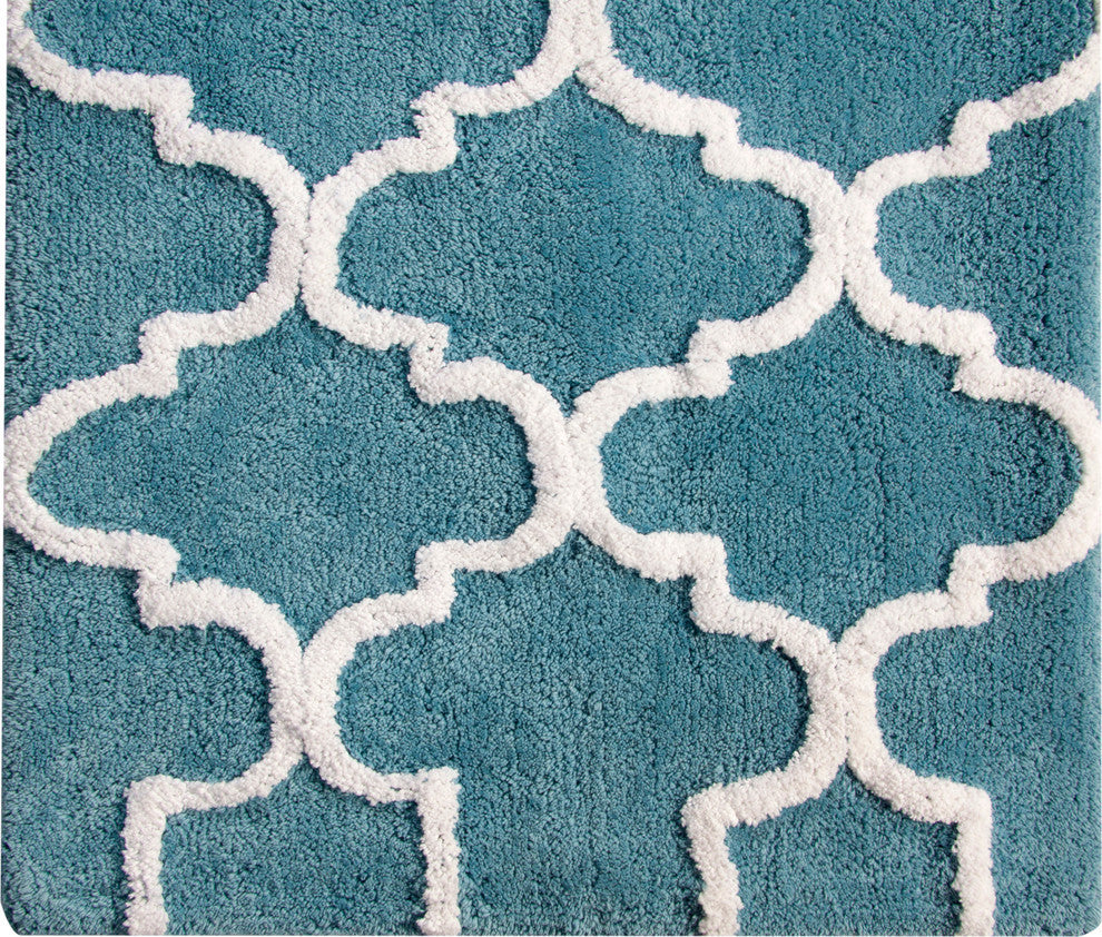 GSF 180 Geomatrics Cotton Bath Rug, 2-Piece Set, Arctic Blue, 24"x17"/34"x21"