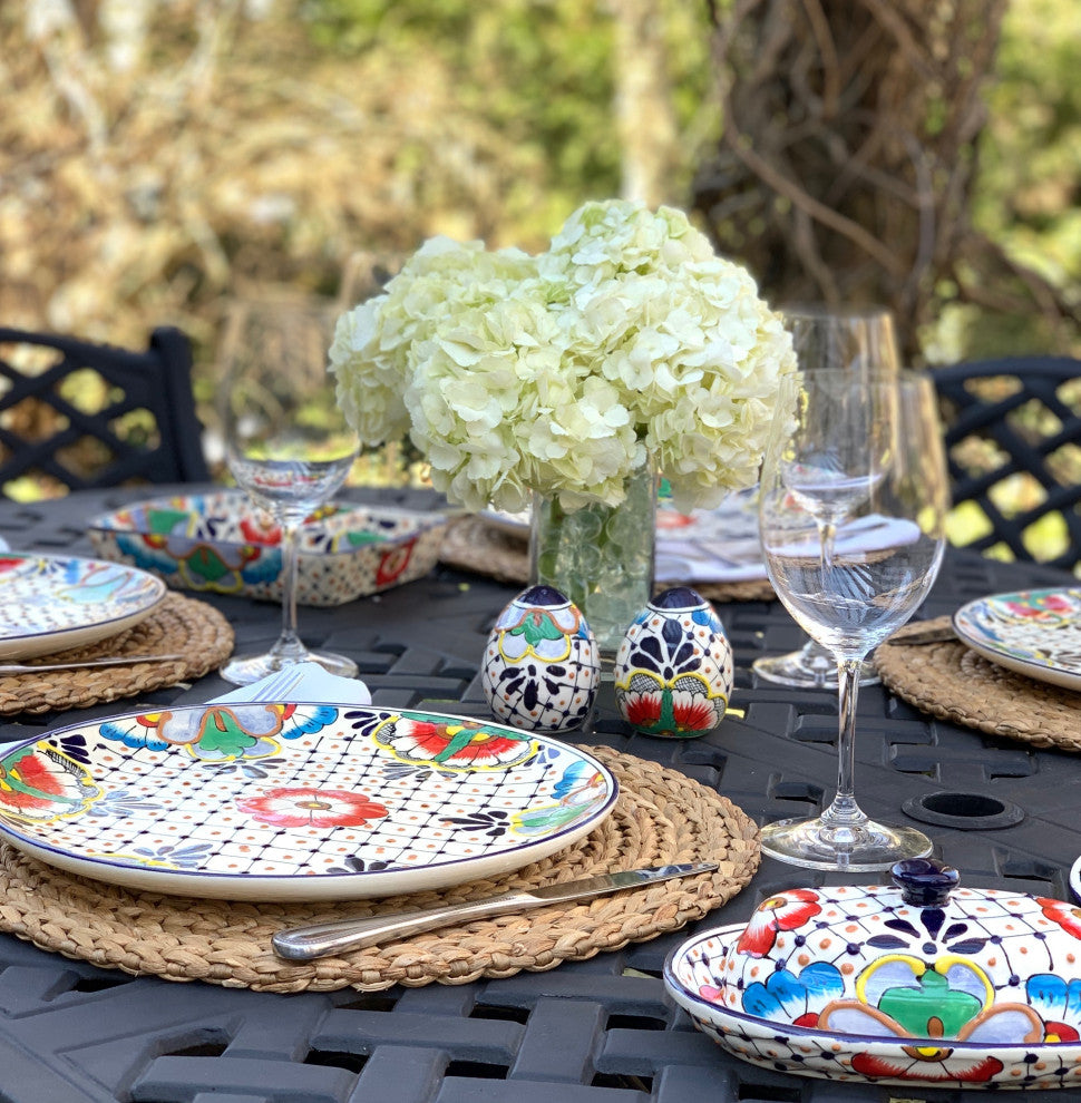 Encantada Handmade Dinner Plates, Set of 2, Dots and Flowers