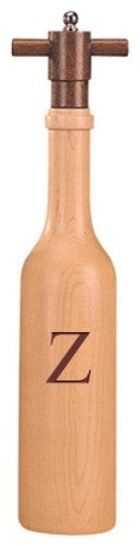 Wine Bottle Maple Wood Pepper Grinder, Custom Personalized Initial,  "Z"