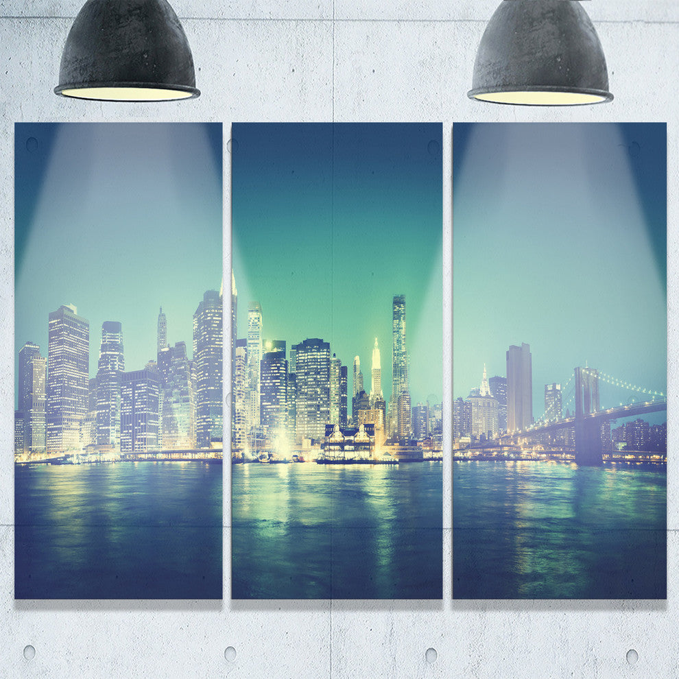 "New York City Panorama Night Concept" Metal Wall Art, 3 Panels, 36"x28"
