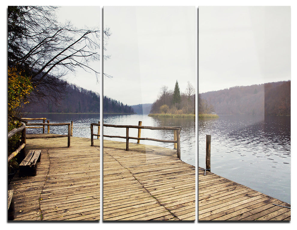 "Plitvice Lakes Wooden Bridge" Photo Metal Wall Art, 3 Panels, 36"x28"