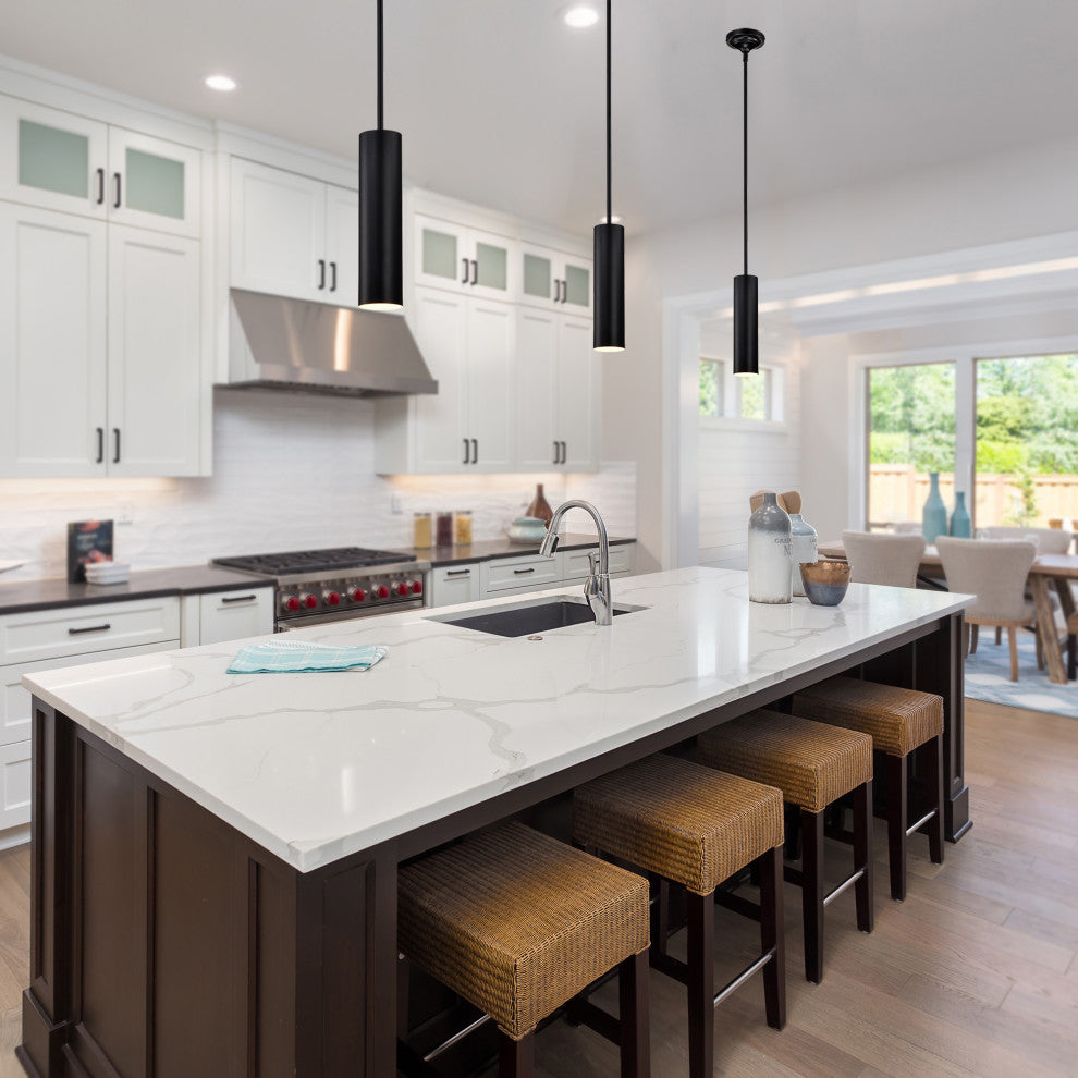 1-Light Matte Black Modern Mini Pendant Light With Cylindrical Metal Shade