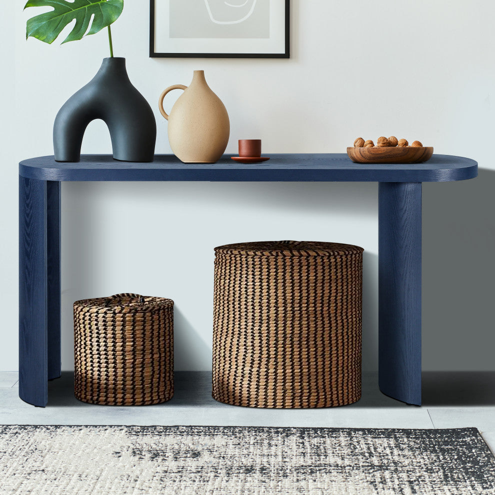 GDF Studio 60" Oval Top Console Table, Curved & Customizable Legs, Navy Blue