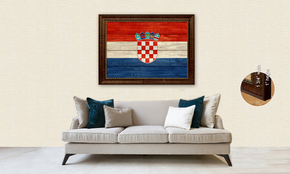 Croatia Country Textured Flag Print With Brown Gold Frame, 15"X21"