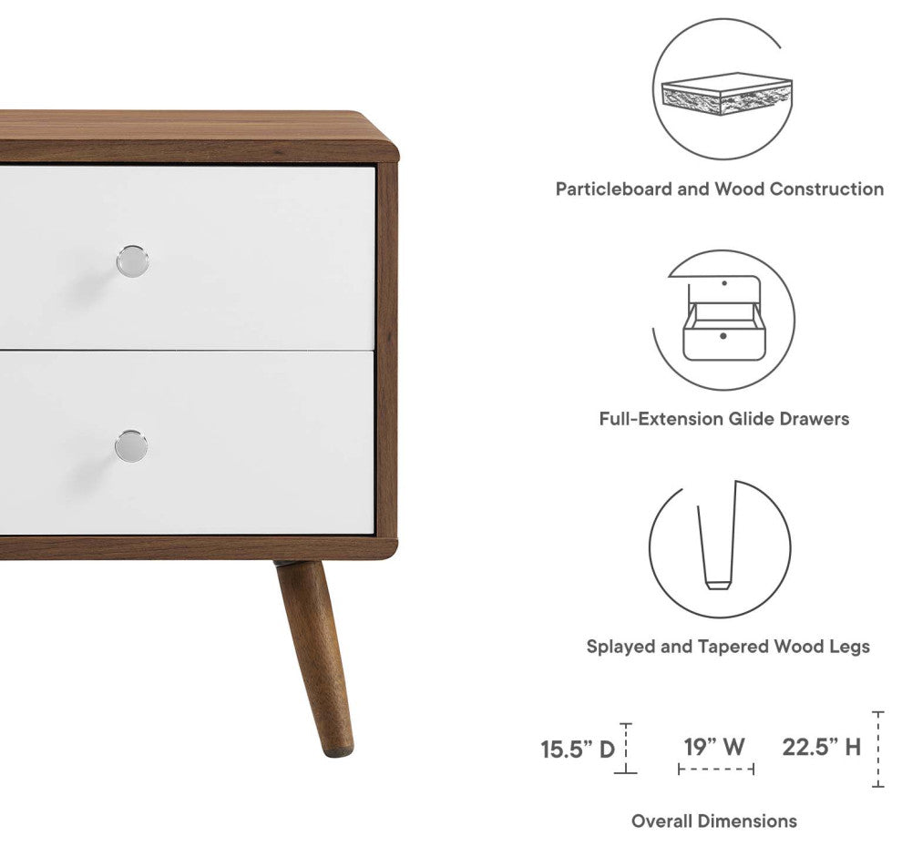 Transmit 2-Drawer Nightstand, Walnut White