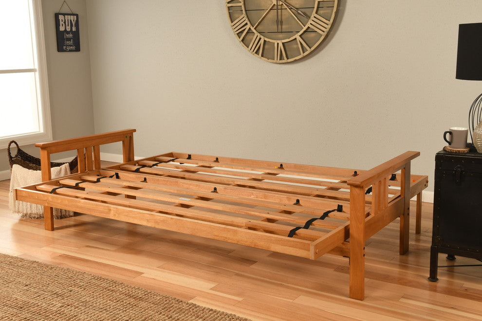 Caleb Frame Queen Futon With Butternut Finish, Suede Blue