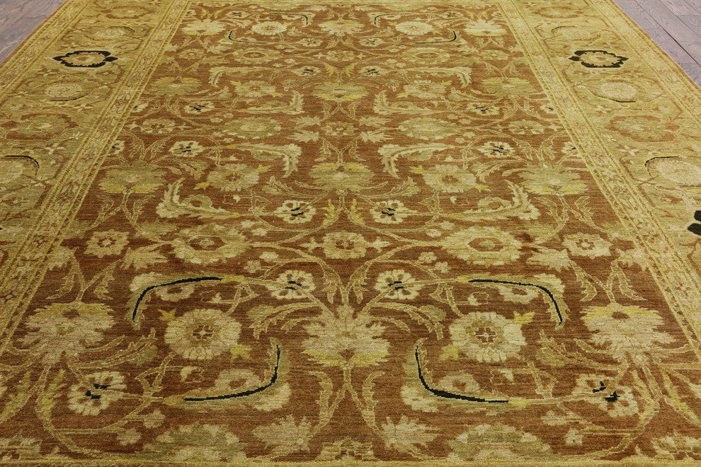 Chobi Peshawar Oriental Brown Hand-Knotted Wool Rug, 10'x14'