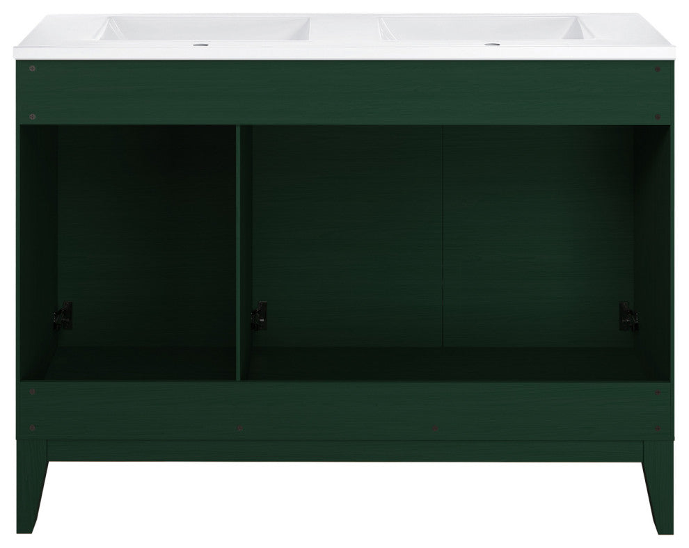 Cascade 48" Freestanding Bathroom Vanity, Green Oak With Double Basin Sink Top