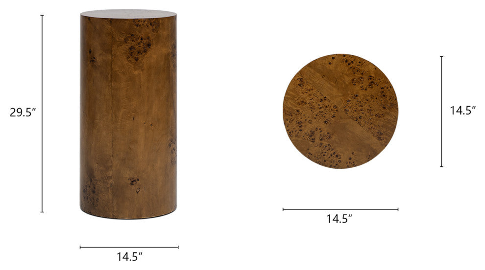 Nebula 29.5" Burl Wood Accent Pillar Side Table, Medium Brown Walnut