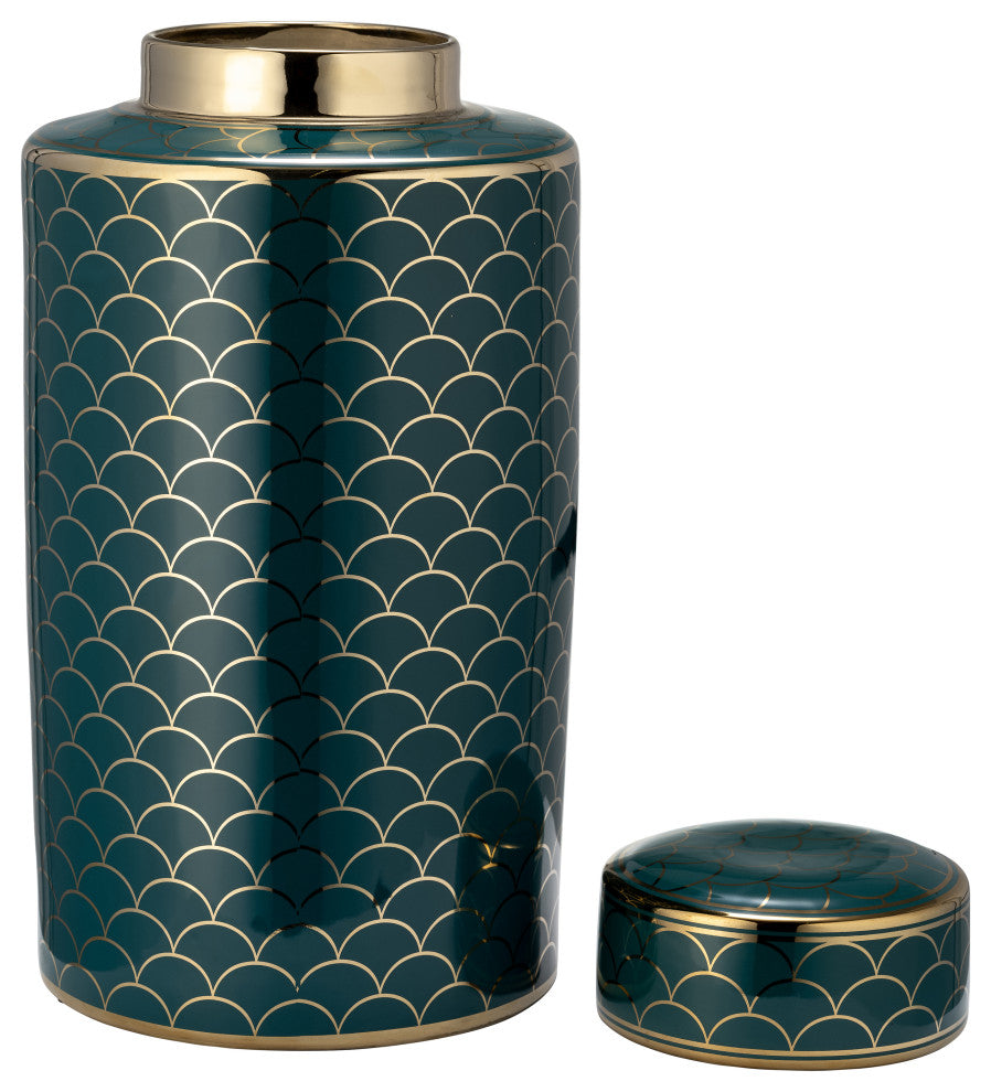 Ceramic 16" Crackle Jar, Lid, Gold