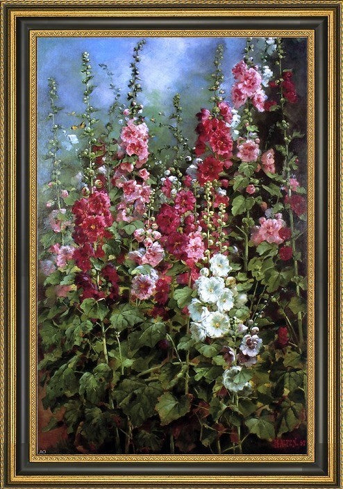Mathias J Alten Hollyhocks Framed Premium Canvas Print, 16"x24"