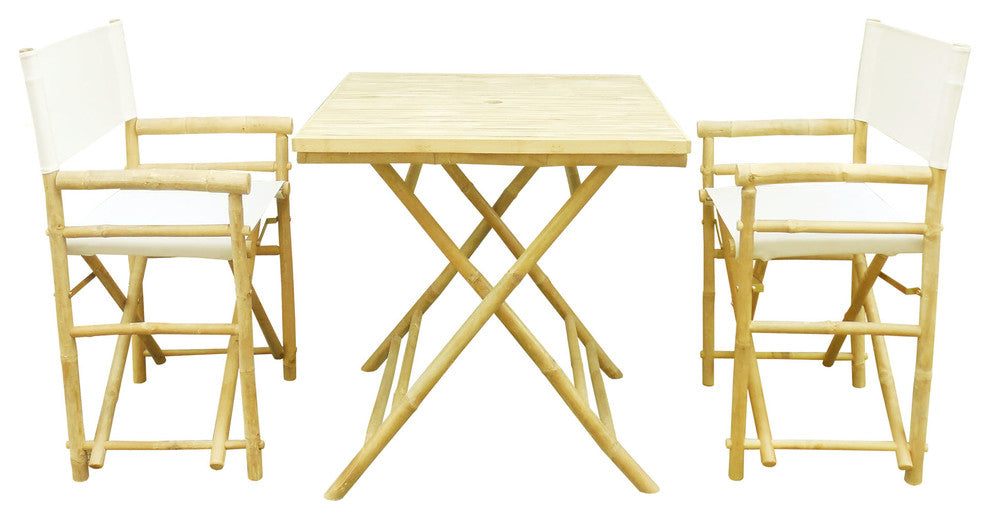 Square Table Set With 2 Director Canvas Chairs, White