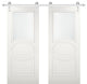 Double Barn Doors Opaque Glass / Mela 7012 Matte White / Silver 13FT, 48" X 80" ( 2* 24x80)
