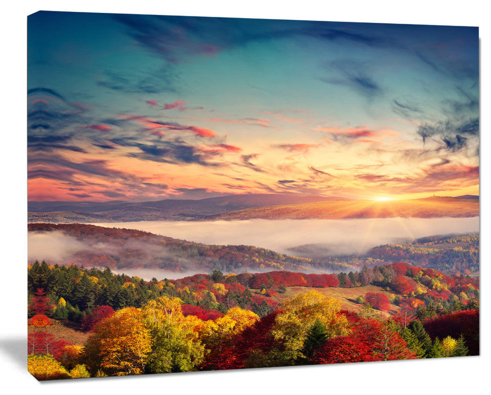 Colorful Sunset in Foggy Mountains, Large Landscape Canvas Art Print, 40"x30"