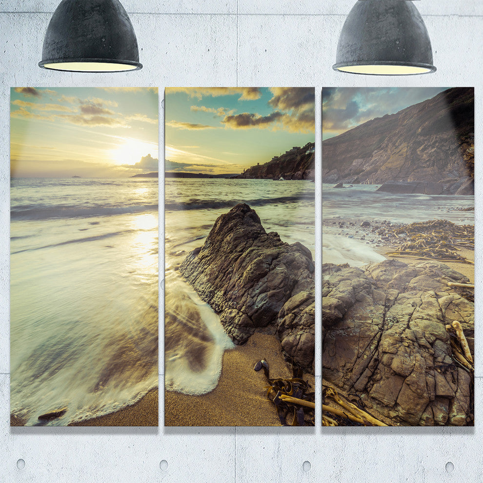 "Sunset at Beach Vintage-Style" Metal Wall Art, 3 Panels, 36"x28"