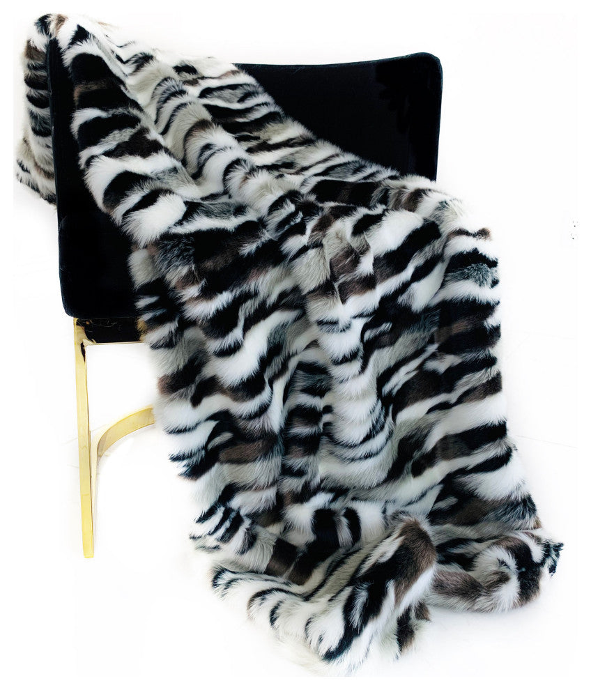 Plutus Black White Zebra Faux Fur Luxury Throw Blanket, 70"x90"