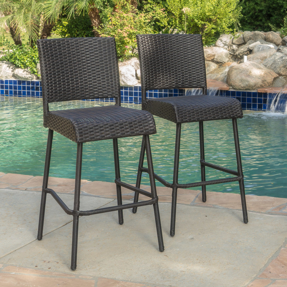 GDF Studio Trestle Outdoors Dark Brown Wicker Bar Stools, Set of 2
