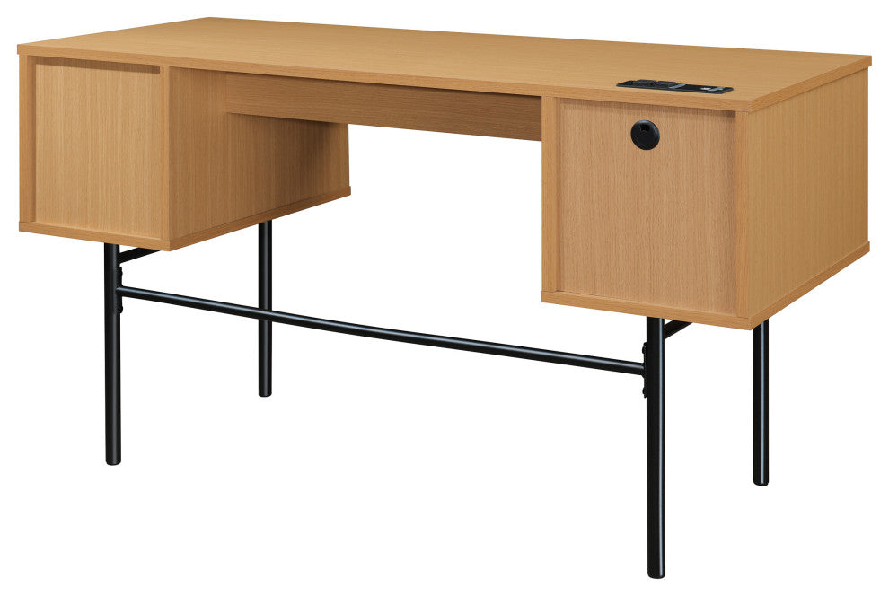 Denmark Executive Desk With Power, Natural Finish