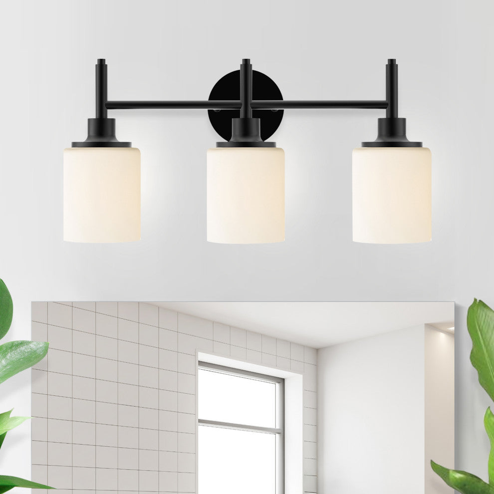 Grady 3-Light Matte Black Finish White Glass Shade Vanity Light