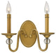 Hinkley Eleanor Small Two Light Sconce, Heritage Brass