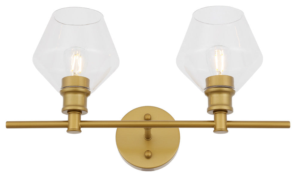 Brass Finish And Clear Glass 2-Light Wall Sconce