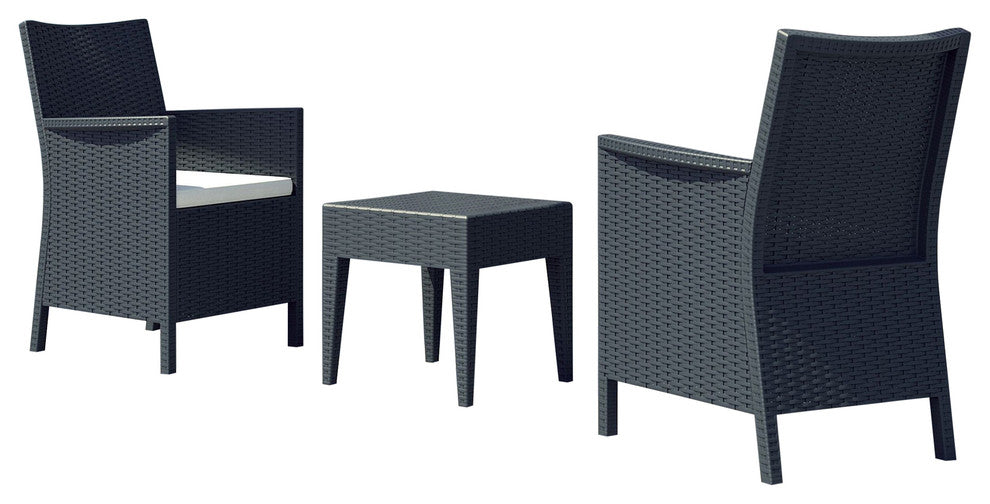 California Wickerlook Casual Seating 3 Piece Set, Dark Gray
