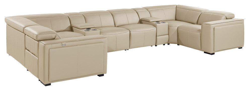 Niccolo Italian Leather 8-Piece U-Shaped 2 Power Reclining Sectional, Beige