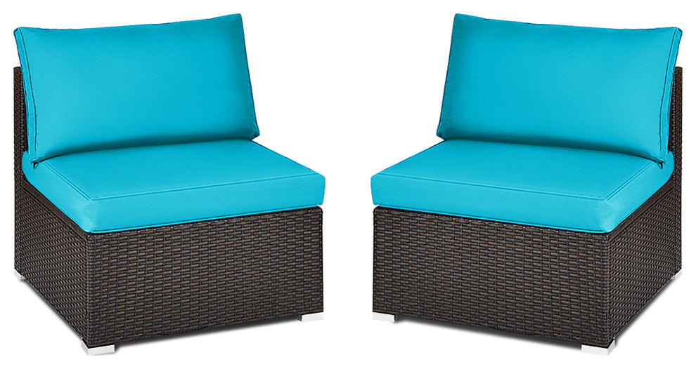 2PCS Patio Rattan Armless Sofa Sectional Conversation Furniture Set W/ Cushion
