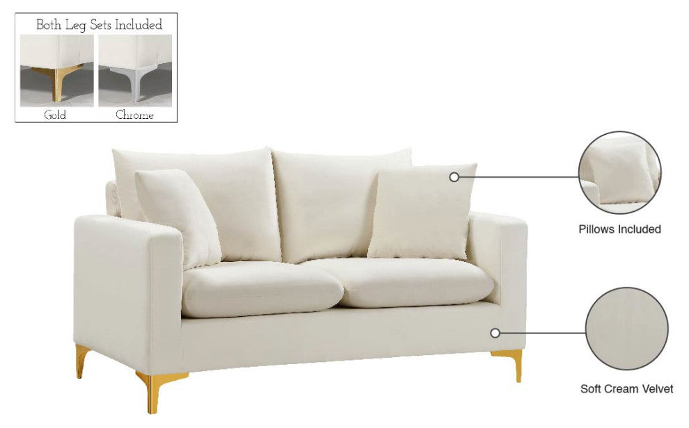 Naomi Velvet Upholstered Loveseat, Cream