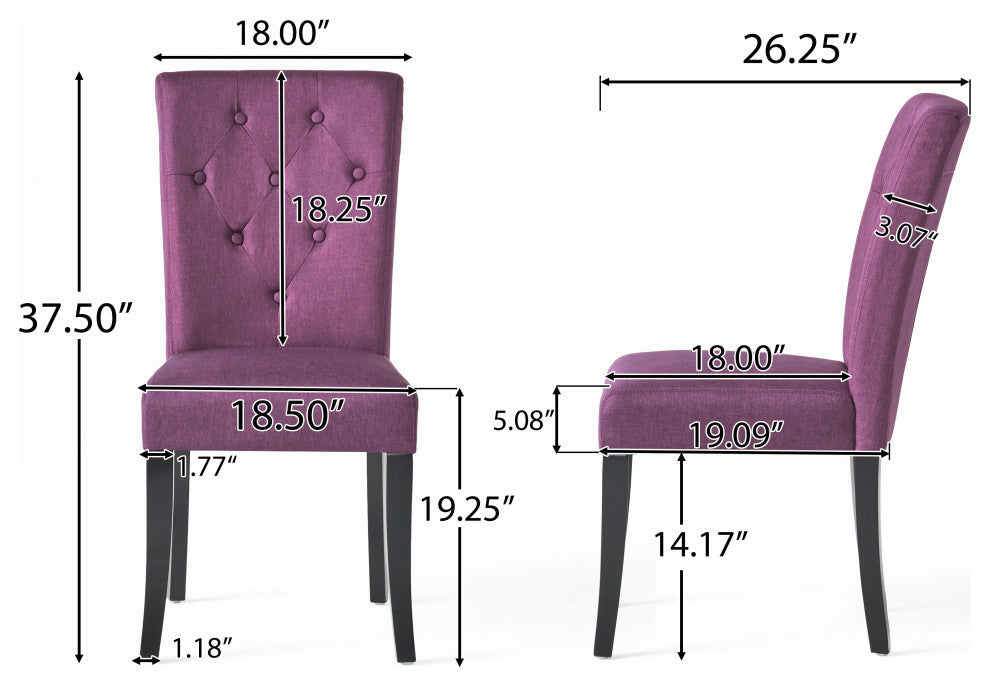 GDF Studio Nasima Fabric Dining Chair, Set of 2, Deep Purple