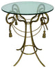 Round Swag and Tassel Accent Table, Gold Metal Scroll Side Romantic