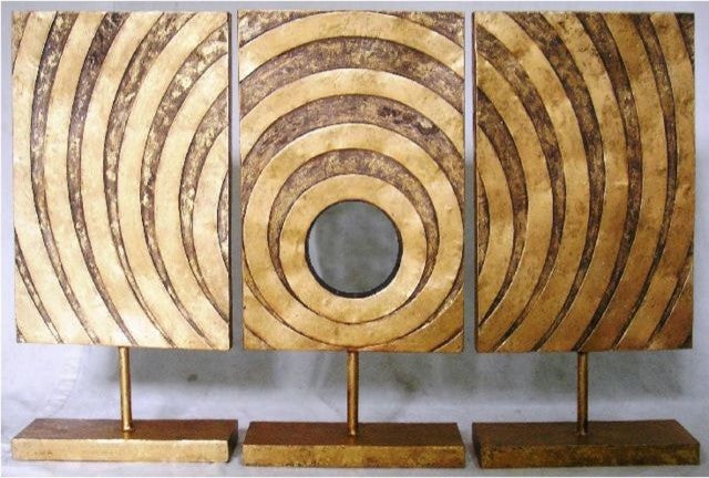 Geometric Circles Modern Sculptures, Gold Abstract, 3-Piece Set