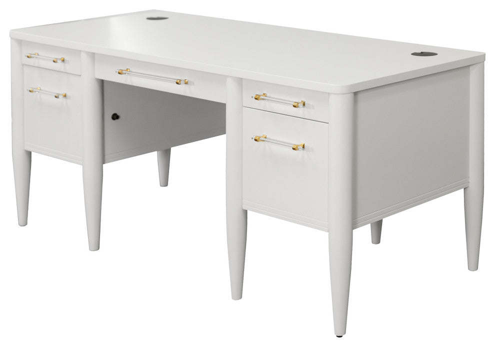 Contemporary Half-Pedestal Desk, Office Desk, Accent Desk, White
