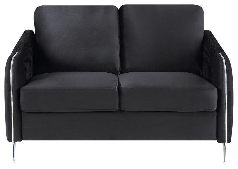 Hathaway Velvet Modern Chic Loveseat Couch, Black