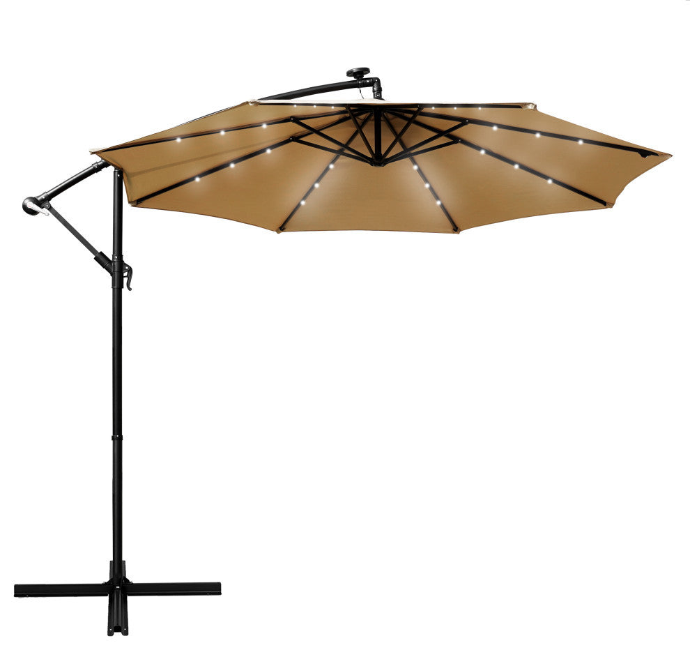 LeisureMod Willry 10' Cantilever Hanging Patio Umbrella With Solar LED, Beige