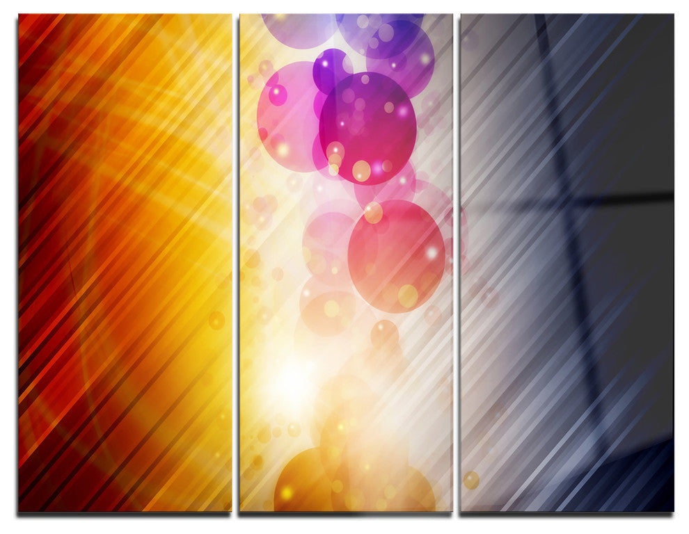 "Glowing Colored Spheres" Digital Metal Wall Art, 3 Panels, 36"x28"