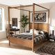 Renesmae Modern Farmhouse Walnut Effect Platform Canopy Bed, King