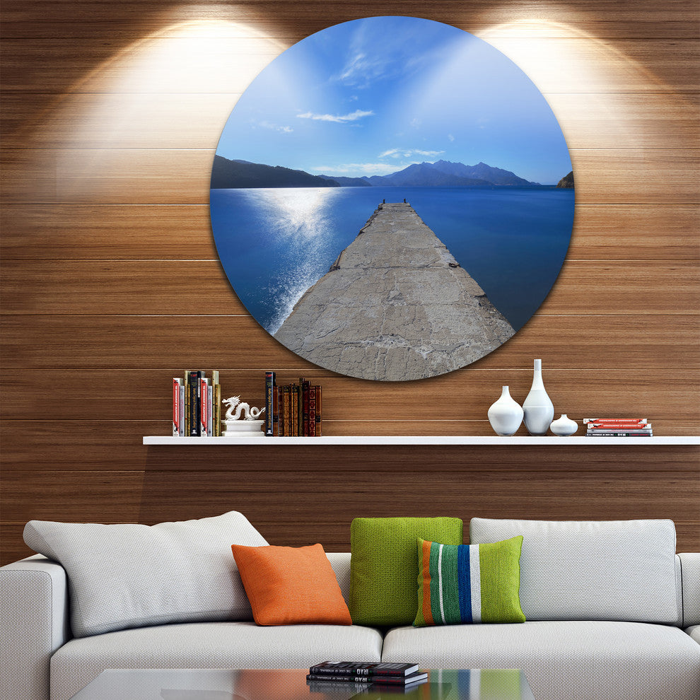 Elba Island Pier And Capanne Mountain, Landscape Round Wall Art, 23"