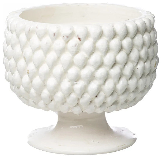 Vinci Pine-Cone Ceramic Planter, White, Small