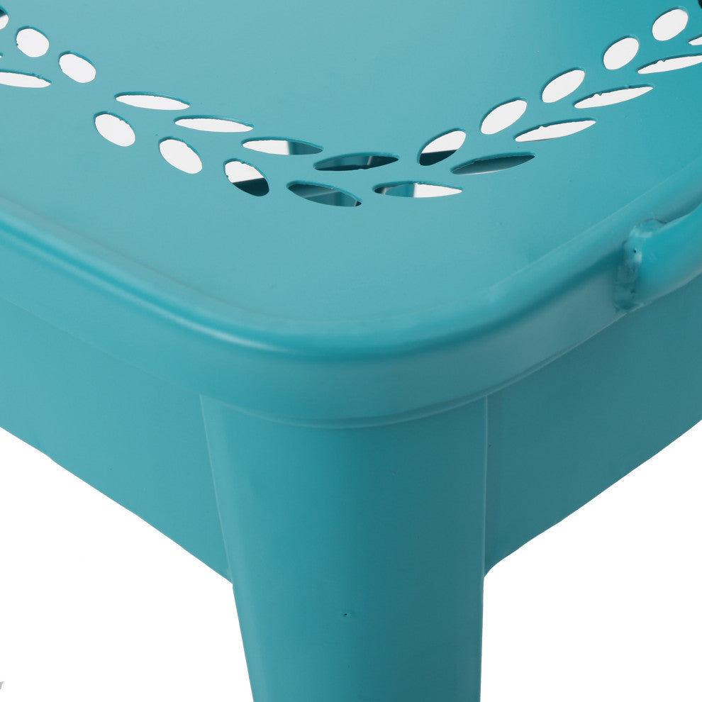 GDF Studio 3-Piece Leona Outdoor Iron Bistro Set, Matte Teal