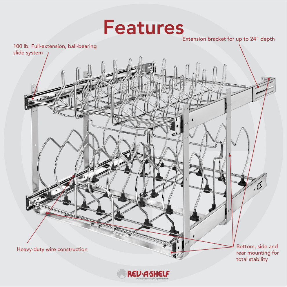 Two-Tier Steel Wire Pull Out Cookware Cabinet Organizer, 20.75"