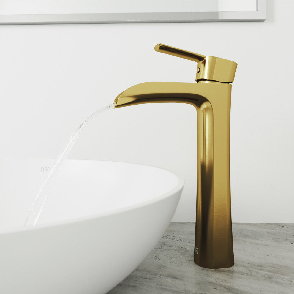 VIGO Niko 11" H Single Handle Single Hole Bathroom Vessel Faucet, Matte Brushed Gold
