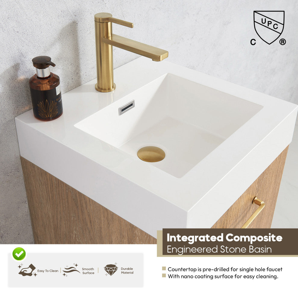 Alistair Vanity, North American Oak With Countertop, 18", With Mirror