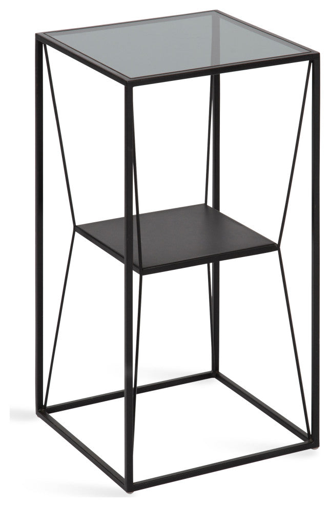 Knight Metal Glass Side Table, Black 12x12x24