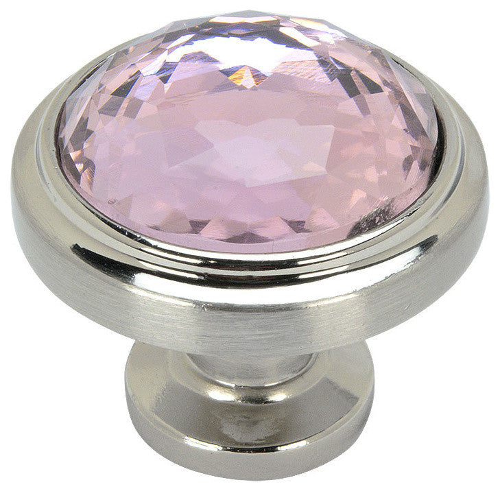 Cosmas 5317SN-BL Satin Nickel Cabinet Round Knob, Set of 5, Glass, Pink