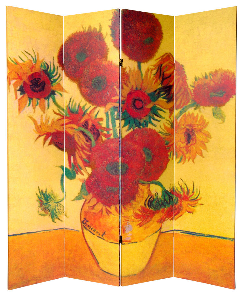 6' Tall Double Sided Works of Van Gogh Canvas Room Divider 4 Panel