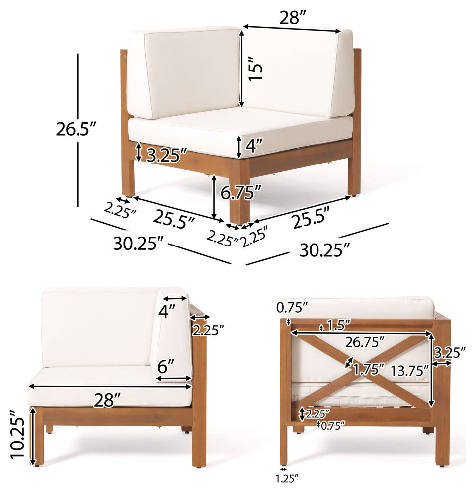 Isabella Outdoor 9 Seater Acacia Wood Sectional Sofa Set, Beige