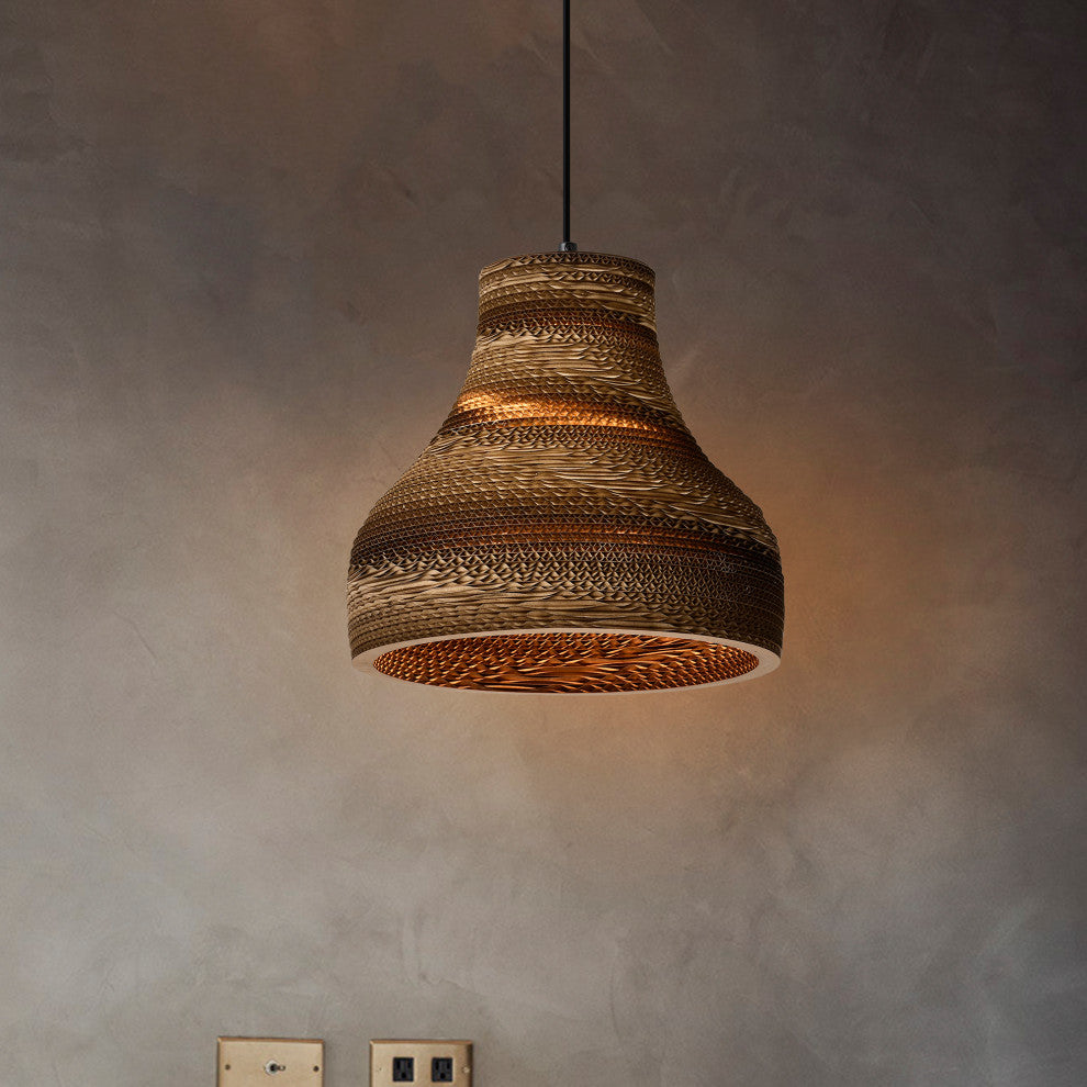 Matte Black Modern Nordic Style Pendant With Natural Brown Origami Paper Shade
