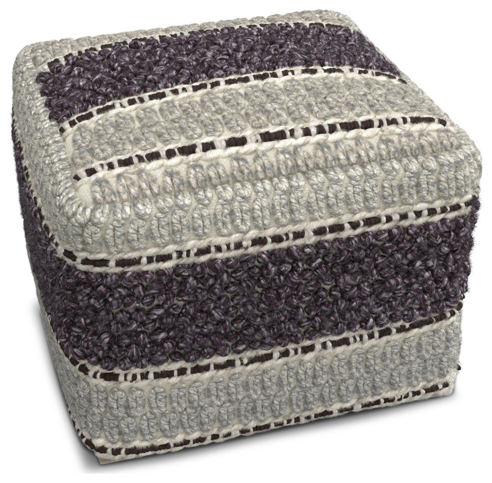 Grady Square Pouf, Magenta and Natural Handloom Woven